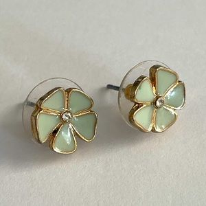 Kate Spade Pansy Stud Earrings in Gold & Light Blue/Green - GREAT condition!